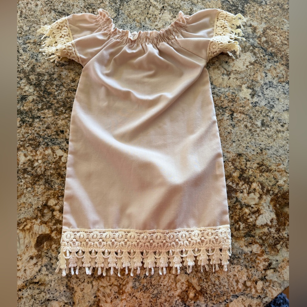 Girls Champagne Lace Trim Dress